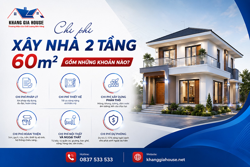 chi phí xây nhà ống 2 tầng 60m2