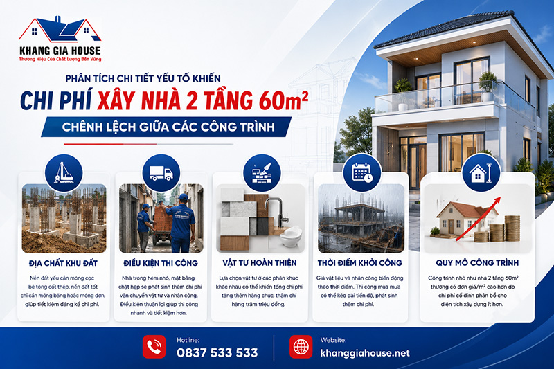 giá xây nhà 2 tầng 60m2