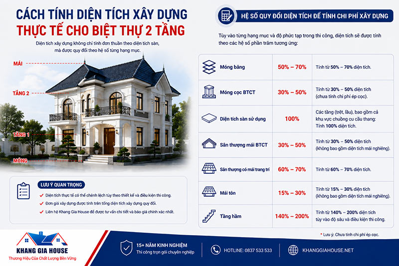 bảng giá xây dựng biệt thự 2 tầng