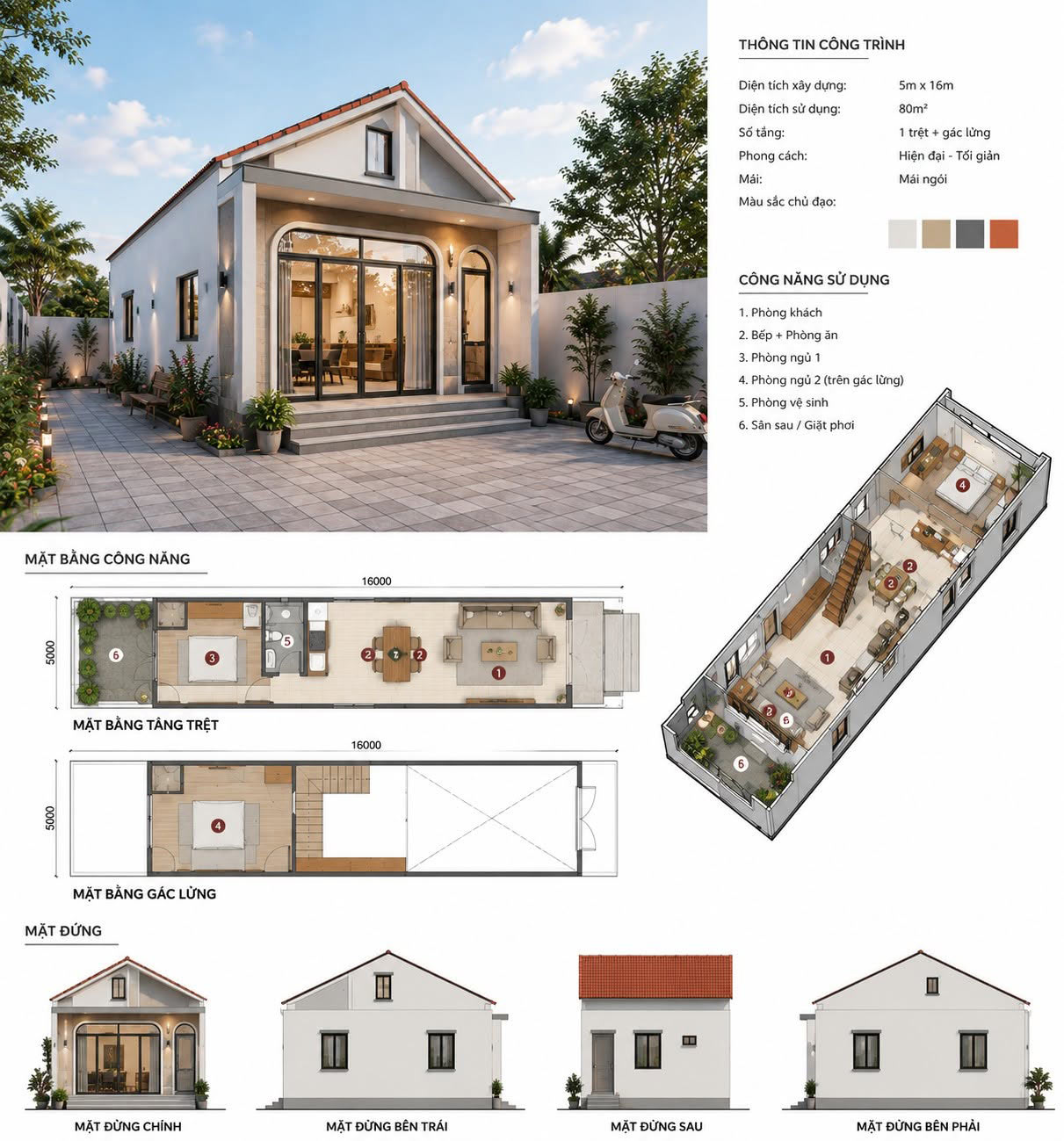 mẫu nhà cấp 4 80m2 hiện đại