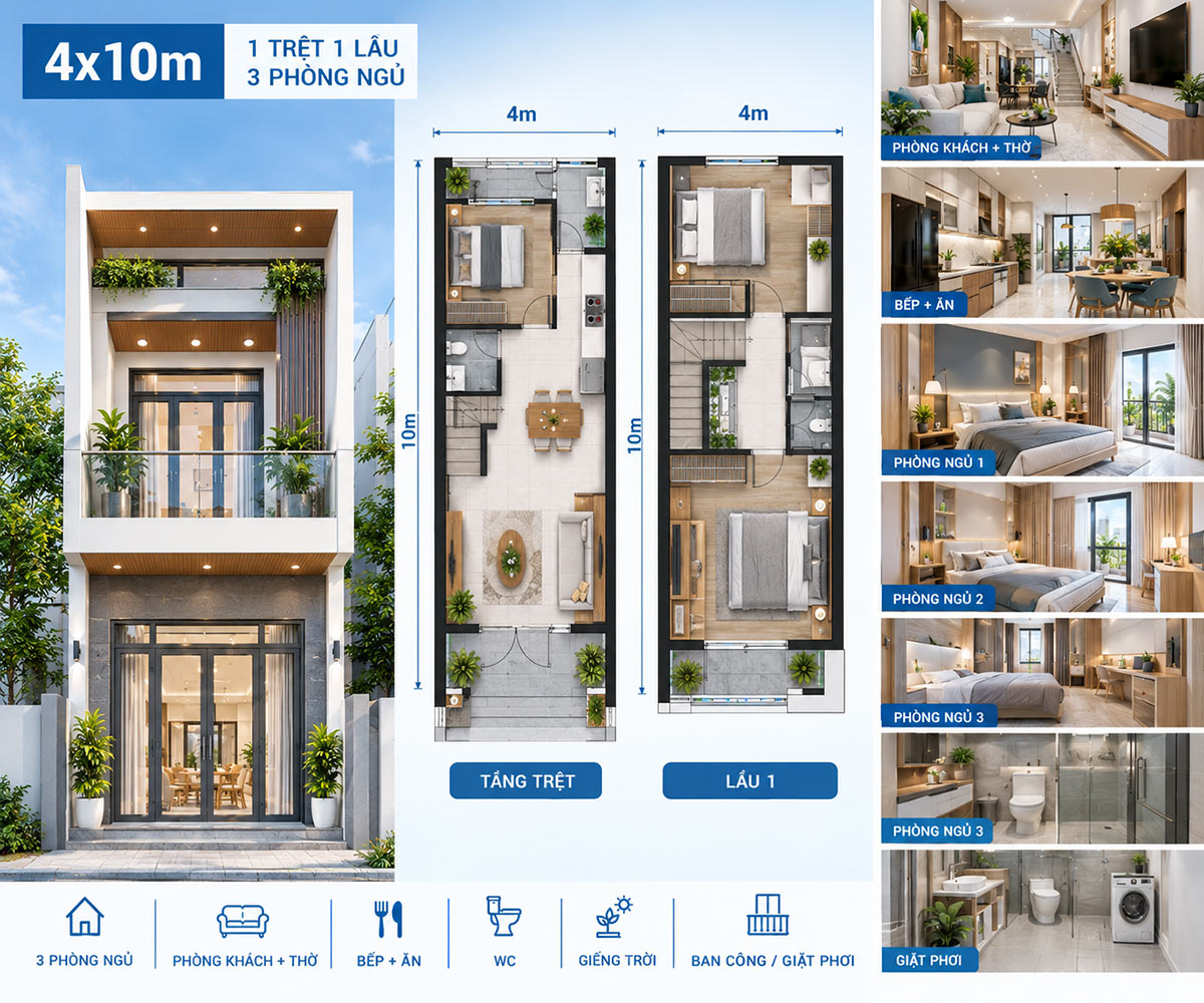 chi phí xây nhà 1 trệt 1 lầu 4x10 tại Hồ Chí Minh