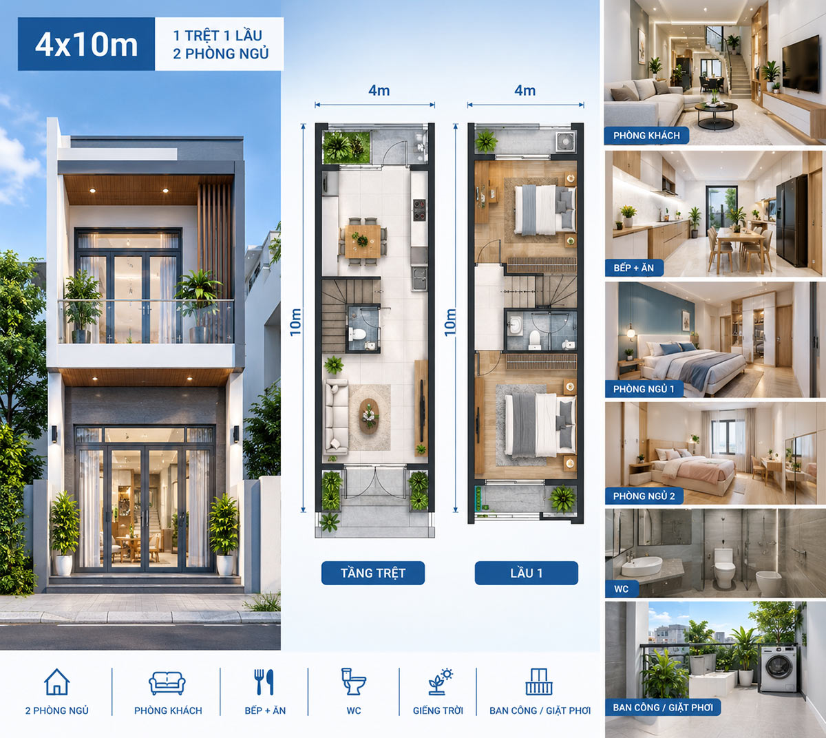 chi phí xây nhà 2 tầng 4x10 trọn gói Hồ Chí Minh