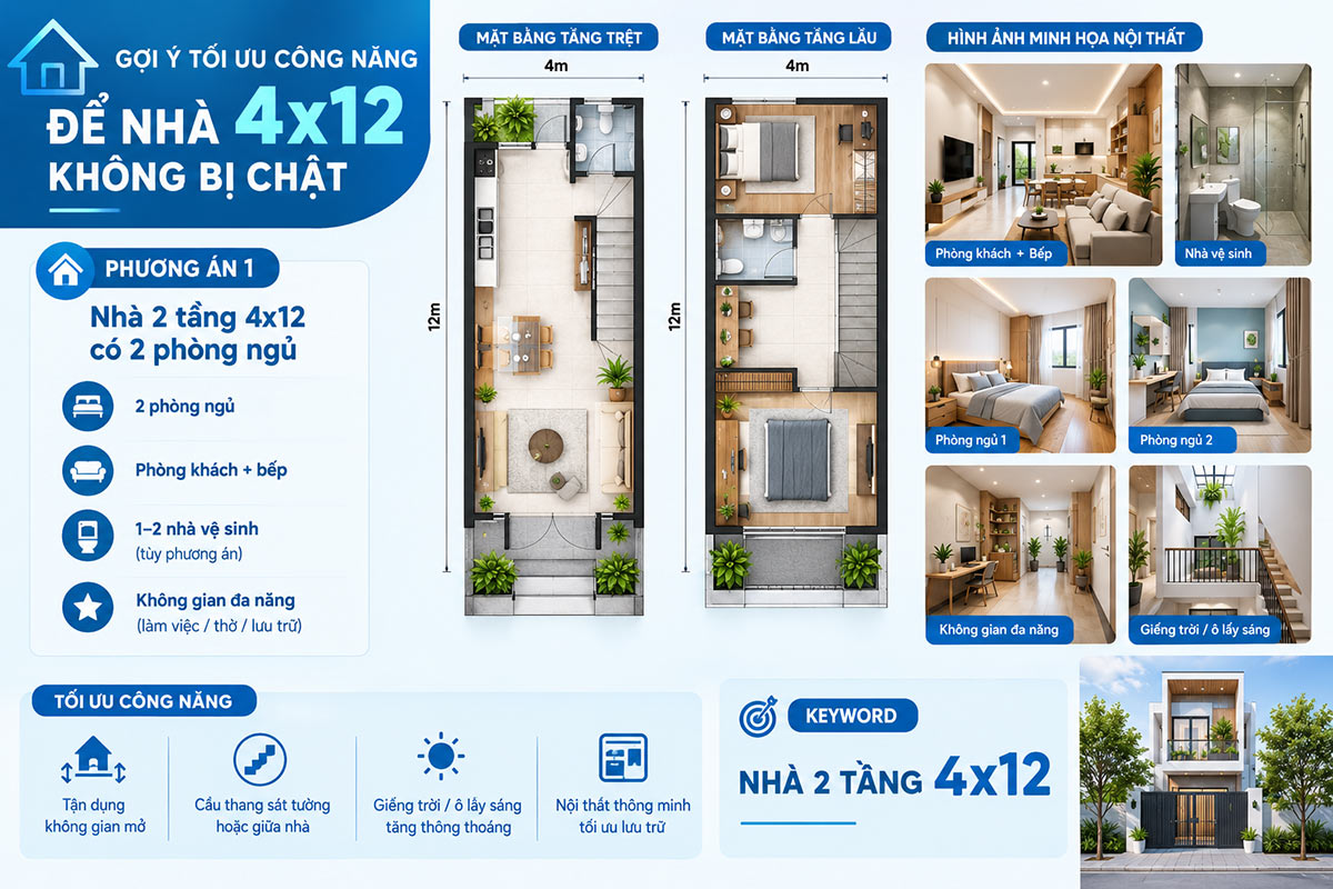 bảng giá dịch vụ xây nhà 1 trệt 1 lầu 4x12m tphcm