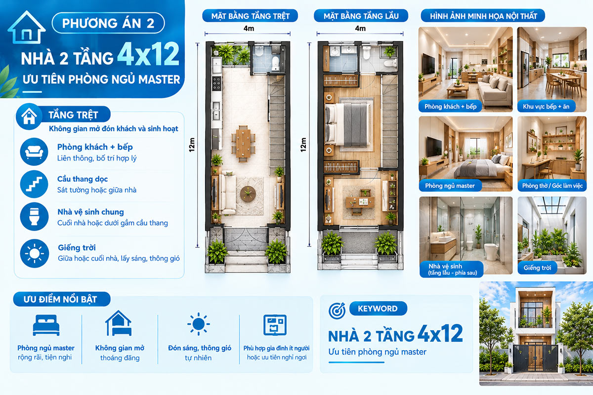 dự toán chi phí xây nhà 1 trệt 1 lầu 4x12m